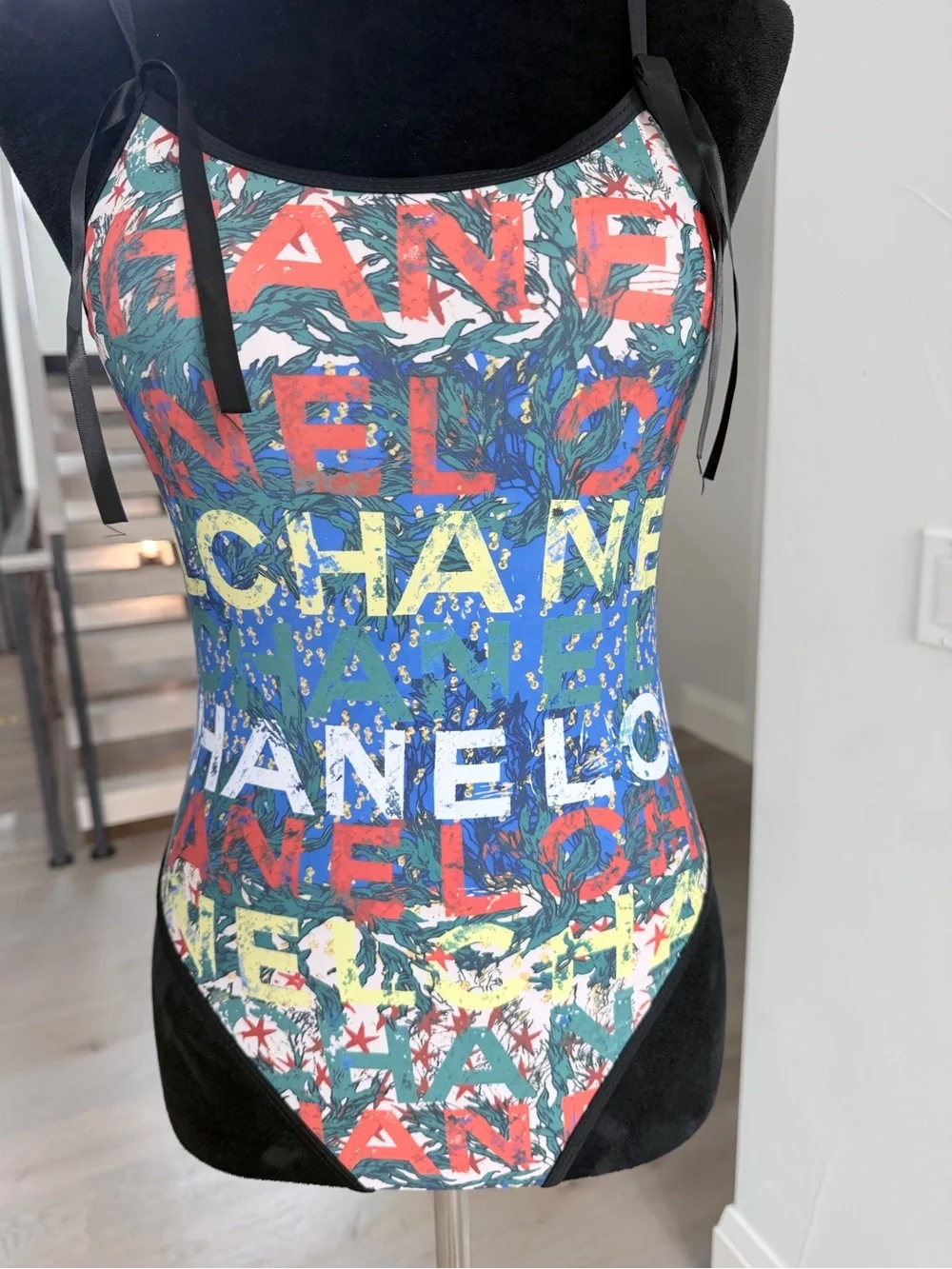 Chanel Multicolor Logo-Print One Piece Swimsuit size S